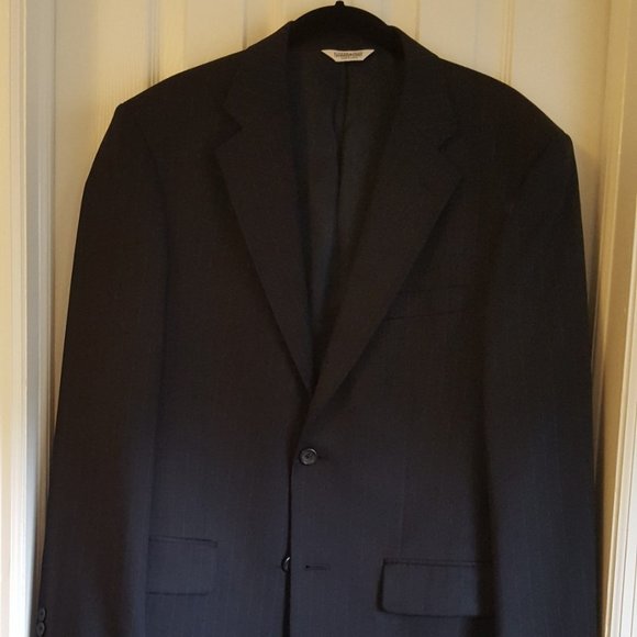 Navy Pinstripe Men's Wool Suit - Picture 1 of 6